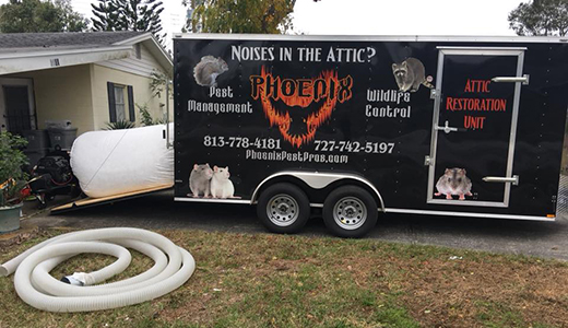 Attic Restoration Company Truck Parked In Front of Tarpon Springs Home