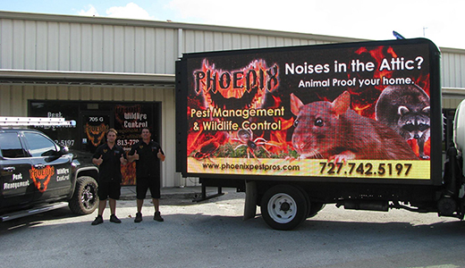 Vehicles of a Rat Removal Company Serving Holiday and Other Florida Cities